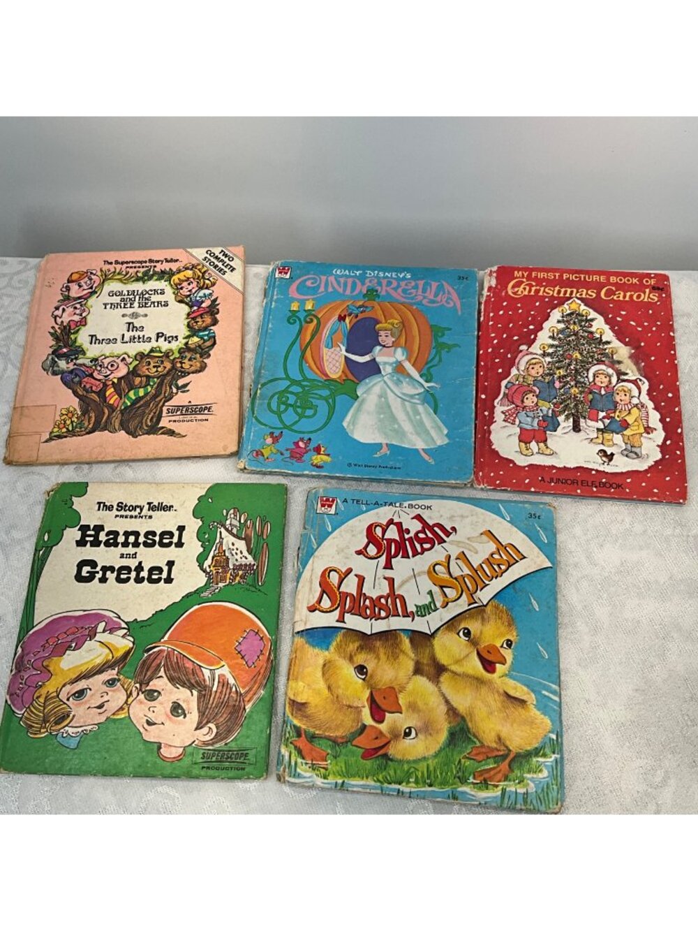 Vintage Childrens Book Lot Featuring Classic Tales & Songs: Cinderella Hansel &